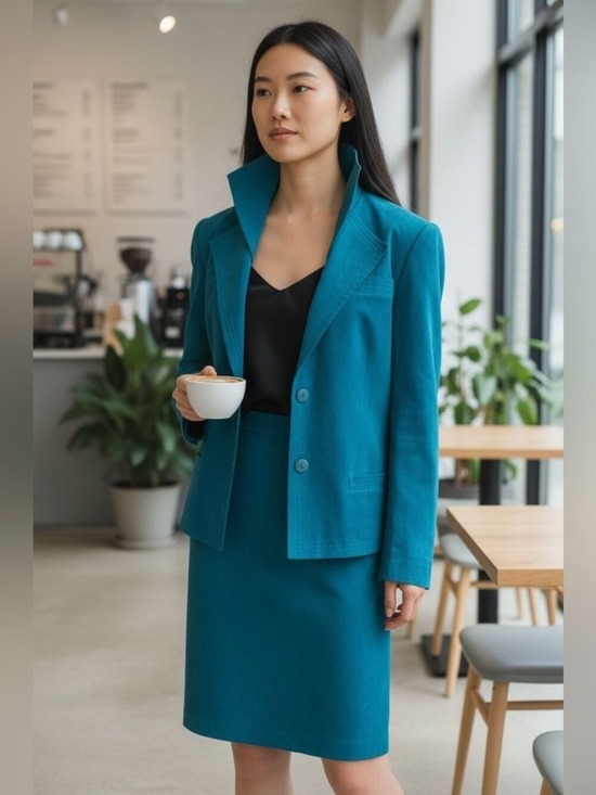 Charles Klein Jackets & Blazers - CHARLES KLEIN 2PC 90s ULTRA SUEDE TEAL RELAXED FIT DBL LAPEL BLAZER & SKIRT 12